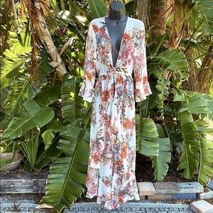 America and beyond sheer floral ruffle, long line jacket or cover up or …